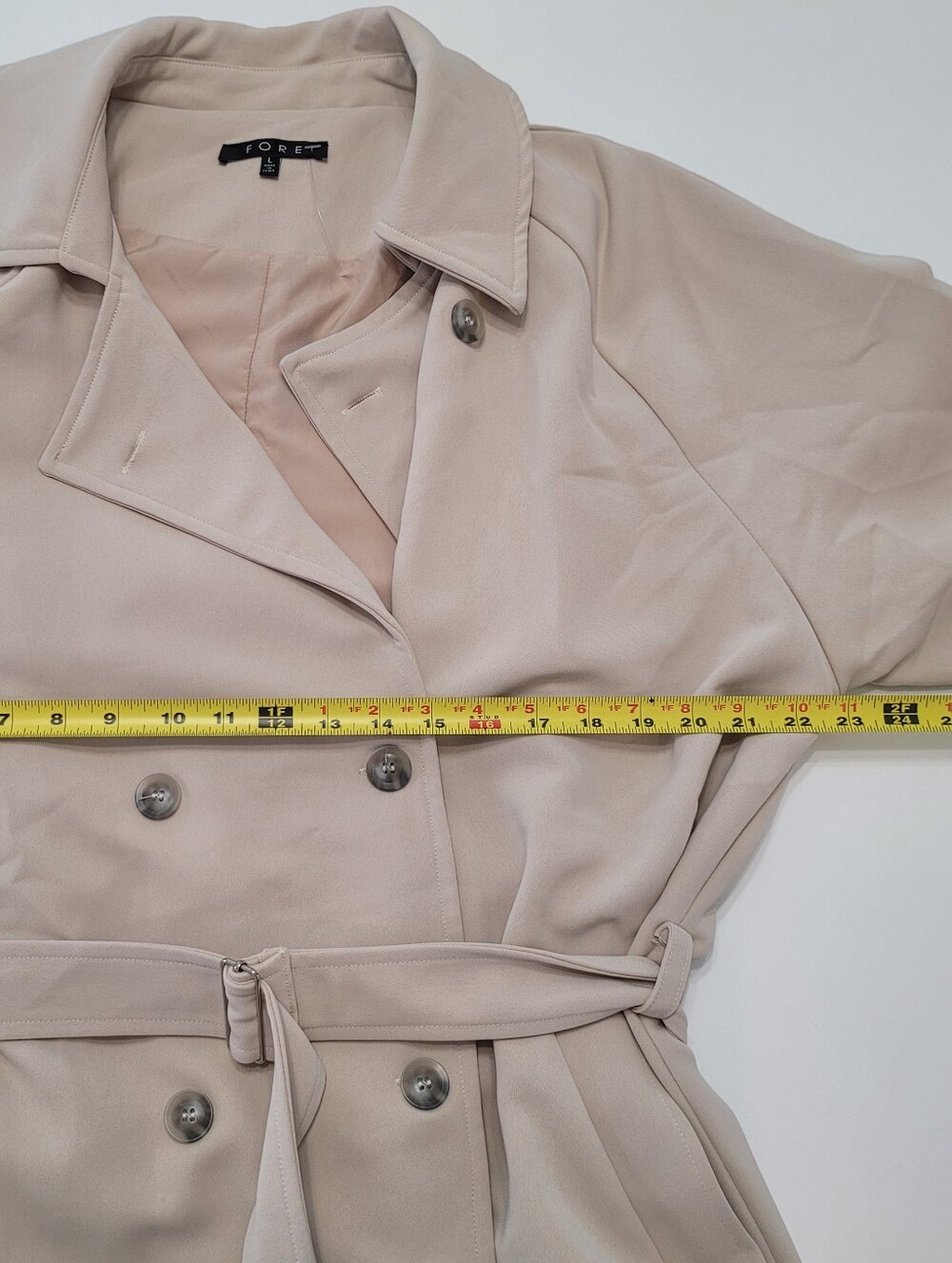 Fore Womens Belted Trench Coat - Beige Size L - Picture 7 of 10